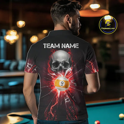 Red 8 Ball & 9 Ball Skull Billiard Shirt For Men Custom Glass Break Pool Team Jersey Polo, 1/4 Zip TDM5973