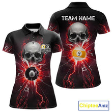 Load image into Gallery viewer, Red 8 Ball &amp; 9 Ball Skull Billiard Shirt For Women Custom Glass Break Pool Team Jersey Polo, 1/4 Zip TDM5973