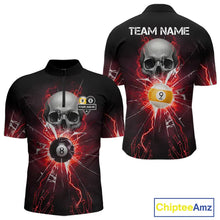 Load image into Gallery viewer, Red 8 Ball &amp; 9 Ball Skull Billiard Shirt For Men Custom Glass Break Pool Team Jersey Polo, 1/4 Zip TDM5973