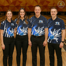Load image into Gallery viewer, Personalized Skull Bowling Jersey For Women Custom Bowling Team Shirt Polo &amp; Quarter Zip | Blue TDM6206