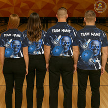 Load image into Gallery viewer, Personalized Skull Bowling Jersey For Women Custom Bowling Team Shirt Polo &amp; Quarter Zip | Blue TDM6206