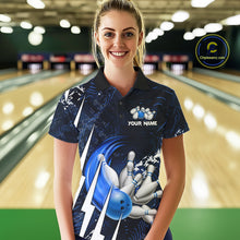 Load image into Gallery viewer, Personalized Skull Bowling Jersey For Women Custom Bowling Team Shirt Polo &amp; Quarter Zip | Blue TDM6206