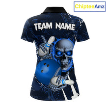 Load image into Gallery viewer, Personalized Skull Bowling Jersey For Women Custom Bowling Team Shirt Polo &amp; Quarter Zip | Blue TDM6206