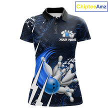 Load image into Gallery viewer, Personalized Skull Bowling Jersey For Women Custom Bowling Team Shirt Polo &amp; Quarter Zip | Blue TDM6206