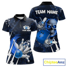 Load image into Gallery viewer, Personalized Skull Bowling Jersey For Women Custom Bowling Team Shirt Polo &amp; Quarter Zip | Blue TDM6206