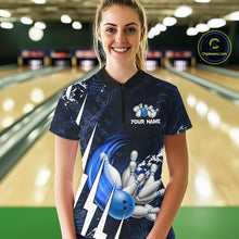 Load image into Gallery viewer, Personalized Skull Bowling Jersey For Women Custom Bowling Team Shirt Polo &amp; Quarter Zip | Blue TDM6206