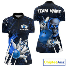 Load image into Gallery viewer, Personalized Skull Bowling Jersey For Women Custom Bowling Team Shirt Polo &amp; Quarter Zip | Blue TDM6206