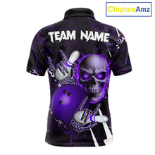 Load image into Gallery viewer, Personalized Skull Bowling Jersey For Men Custom Bowling Team Shirt Polo &amp; Quarter Zip | Purple TDM6207