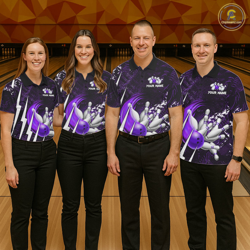 Personalized Skull Bowling Jersey For Women Custom Bowling Team Shirt Polo & Quarter Zip | Purple TDM6207