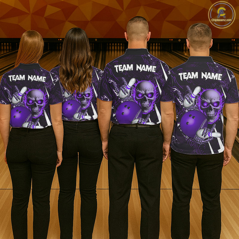 Load image into Gallery viewer, Personalized Skull Bowling Jersey For Women Custom Bowling Team Shirt Polo & Quarter Zip | Purple TDM6207