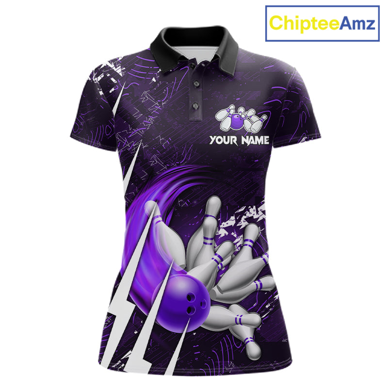 Load image into Gallery viewer, Personalized Skull Bowling Jersey For Women Custom Bowling Team Shirt Polo & Quarter Zip | Purple TDM6207