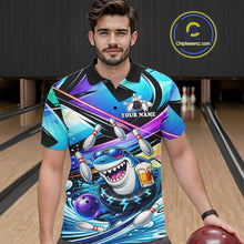 Load image into Gallery viewer, Blue Funny Shark Graffiti Bowling Shirts For Men, Best Bowling Team Jersey Polo &amp; Quarter Zip TDM6209