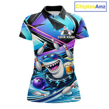 Load image into Gallery viewer, Blue Funny Shark Graffiti Bowling Shirts For Women, Best Bowling Team Jersey Polo &amp; Quarter Zip TDM6209