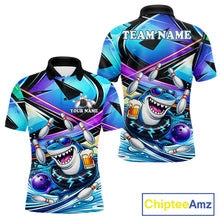 Load image into Gallery viewer, Blue Funny Shark Graffiti Bowling Shirts For Men, Best Bowling Team Jersey Polo &amp; Quarter Zip TDM6209