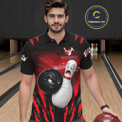 Funny Bowling Ball Custom Black And Red Bowling Shirt For Men, Bowling Team Jersey Polo & 1/4 Zip TDM6210