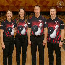 Load image into Gallery viewer, Funny Bowling Ball Custom Black And Red Bowling Shirt For Women, Bowling Team Jersey Polo &amp; 1/4 Zip TDM6210
