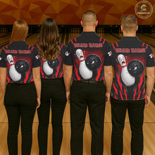 Load image into Gallery viewer, Funny Bowling Ball Custom Black And Red Bowling Shirt For Women, Bowling Team Jersey Polo &amp; 1/4 Zip TDM6210
