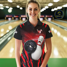 Load image into Gallery viewer, Funny Bowling Ball Custom Black And Red Bowling Shirt For Women, Bowling Team Jersey Polo &amp; 1/4 Zip TDM6210