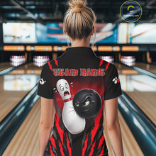 Load image into Gallery viewer, Funny Bowling Ball Custom Black And Red Bowling Shirt For Women, Bowling Team Jersey Polo &amp; 1/4 Zip TDM6210