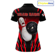 Load image into Gallery viewer, Funny Bowling Ball Custom Black And Red Bowling Shirt For Women, Bowling Team Jersey Polo &amp; 1/4 Zip TDM6210
