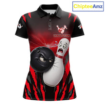 Load image into Gallery viewer, Funny Bowling Ball Custom Black And Red Bowling Shirt For Women, Bowling Team Jersey Polo &amp; 1/4 Zip TDM6210