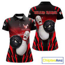 Load image into Gallery viewer, Funny Bowling Ball Custom Black And Red Bowling Shirt For Women, Bowling Team Jersey Polo &amp; 1/4 Zip TDM6210