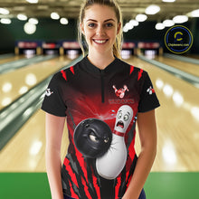 Load image into Gallery viewer, Funny Bowling Ball Custom Black And Red Bowling Shirt For Women, Bowling Team Jersey Polo &amp; 1/4 Zip TDM6210