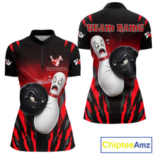 Load image into Gallery viewer, Funny Bowling Ball Custom Black And Red Bowling Shirt For Women, Bowling Team Jersey Polo &amp; 1/4 Zip TDM6210