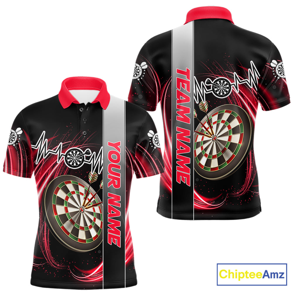 Personalized Red Swirl Heartbeat Darts Shirt For Men Custom Darts Jersey Team Polo & 1/4 Zip TDM6213