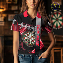 Load image into Gallery viewer, Personalized Red Swirl Heartbeat Darts Shirt For Women Custom Darts Jersey Team Polo &amp; 1/4 Zip TDM6213