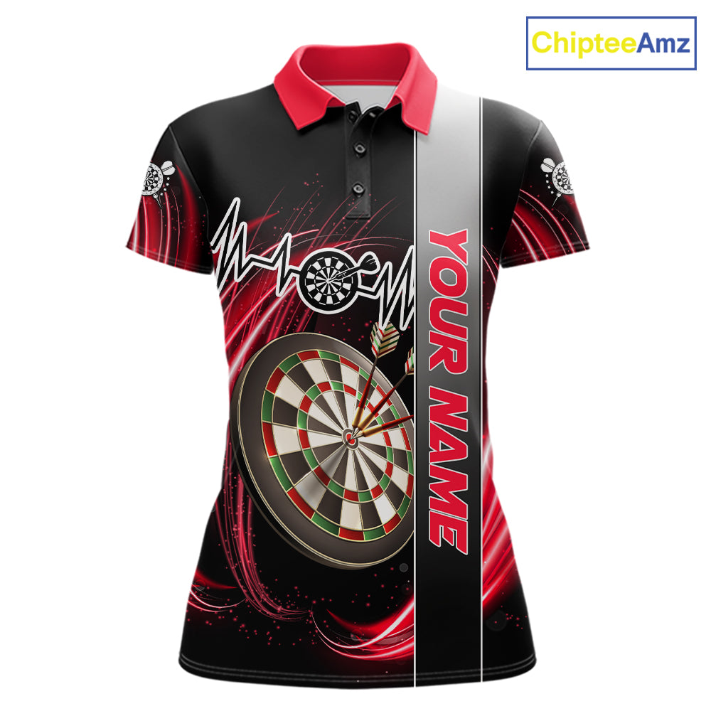 Personalized Red Swirl Heartbeat Darts Shirt For Women Custom Darts Jersey Team Polo & 1/4 Zip TDM6213