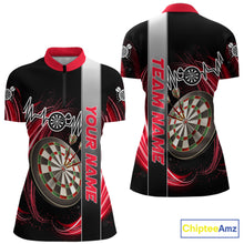 Load image into Gallery viewer, Personalized Red Swirl Heartbeat Darts Shirt For Women Custom Darts Jersey Team Polo &amp; 1/4 Zip TDM6213