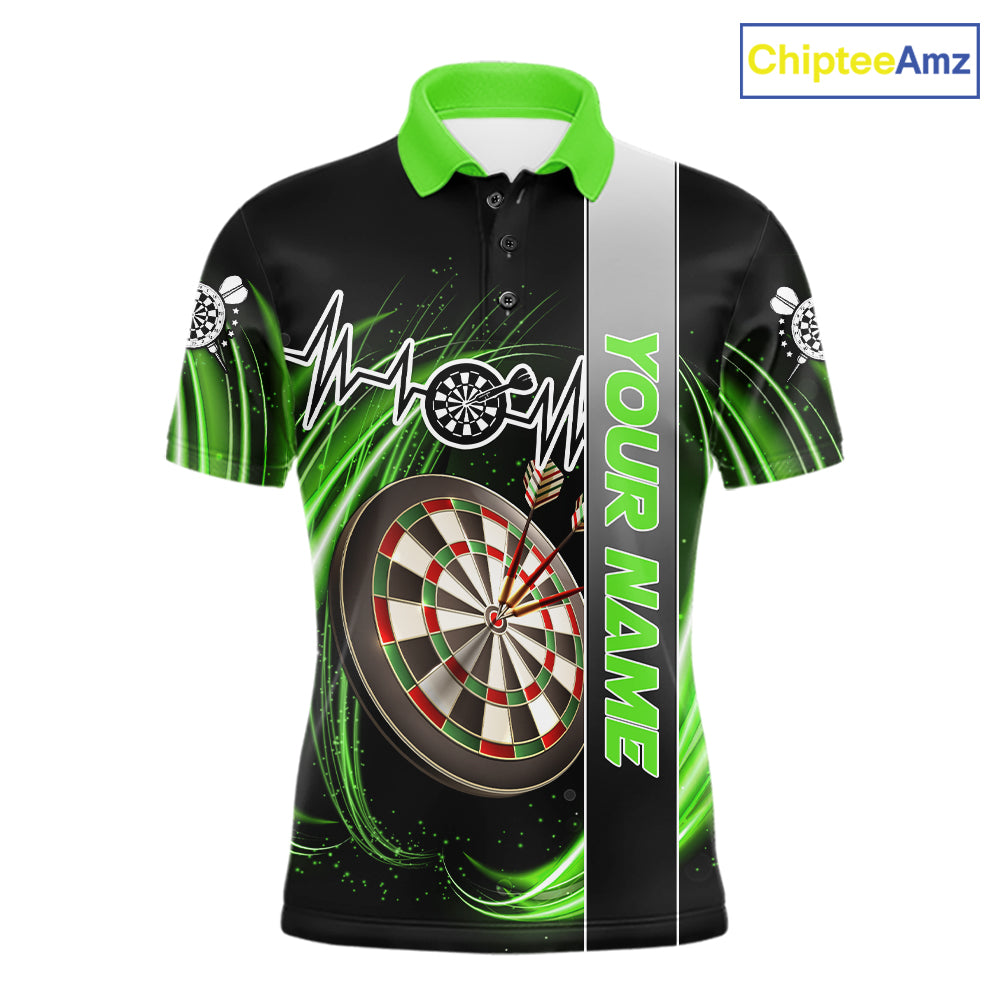 Personalized Green Swirl Heartbeat Darts Shirt For Men Custom Darts Jersey Team Polo & 1/4 Zip TDM6214