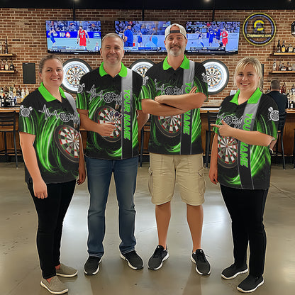 Personalized Green Swirl Heartbeat Darts Shirt For Women Custom Darts Jersey Team Polo & 1/4 Zip TDM6214