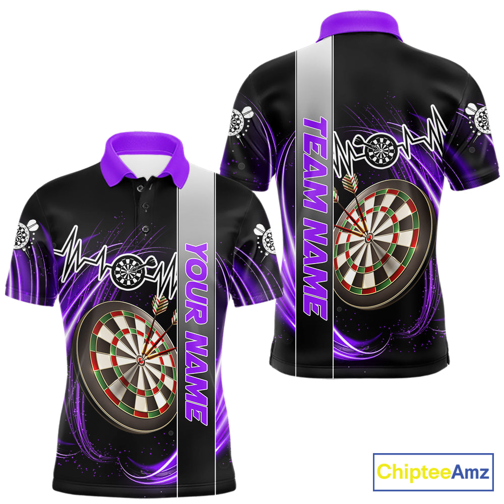 Personalized Purple Swirl Heartbeat Darts Shirt For Men Custom Darts Jersey Team Polo & 1/4 Zip TDM6215