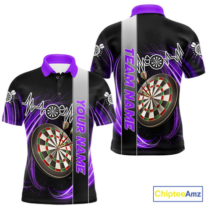 Personalized Purple Swirl Heartbeat Darts Shirt For Men Custom Darts Jersey Team Polo & 1/4 Zip TDM6215
