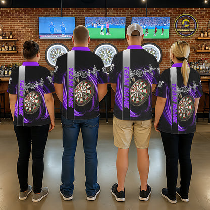 Personalized Purple Swirl Heartbeat Darts Shirt For Women Custom Darts Jersey Team Polo & 1/4 Zip TDM6215