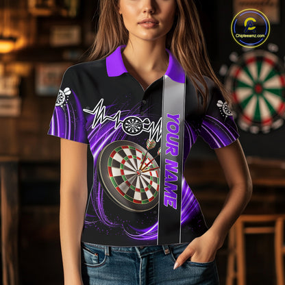 Personalized Purple Swirl Heartbeat Darts Shirt For Women Custom Darts Jersey Team Polo & 1/4 Zip TDM6215