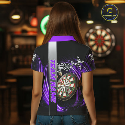 Personalized Purple Swirl Heartbeat Darts Shirt For Women Custom Darts Jersey Team Polo & 1/4 Zip TDM6215