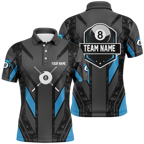 Blue Billiard 8 Ball Pool Polo & Quarter-Zip Shirts For Men Custom Billiard Team Jerseys Attire TDM1719