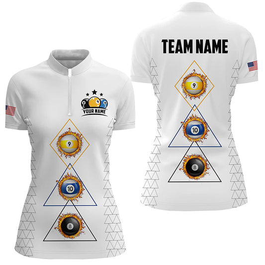 Personalized Billiard 8 Ball 9 Ball 10 Ball Shirts For Women, Unique Team Jersey White Billiard Shirt TDM2122