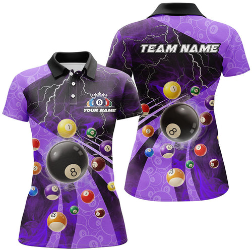 3D Billiard Balls Pool Shirts For Women Customized Lightning Billiard Jerseys Shorts Sleeve |Purple TDM2379