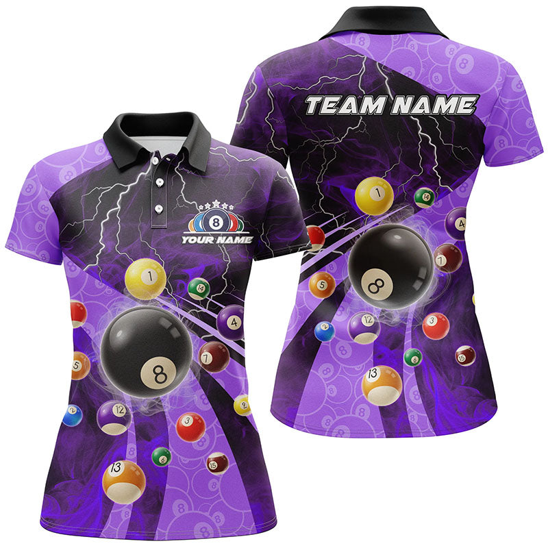 3D Billiard Balls Pool Shirts For Women Customized Lightning Billiard Jerseys Shorts Sleeve |Purple TDM2379