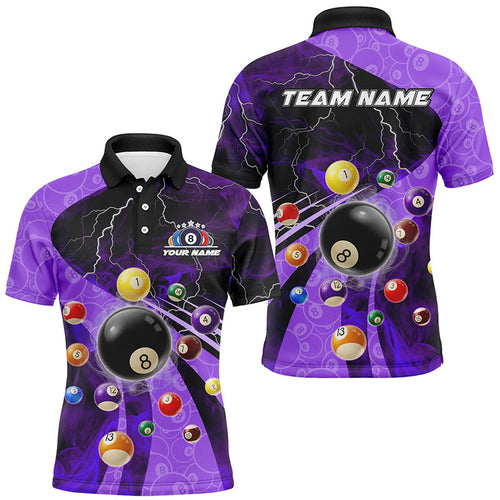 3D Billiard Balls Pool Shirts For Men Customized Lightning Billiard Jerseys Shorts Sleeve |Purple TDM2379