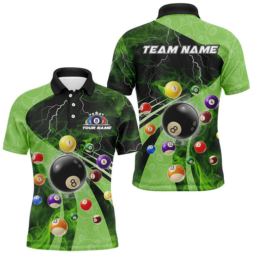 3D Billiard Balls Pool Shirts For Men Customized Lightning Billiard Jerseys Shorts Sleeve |Green TDM2380