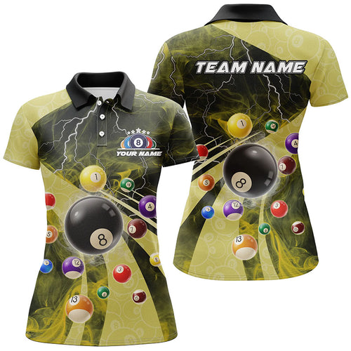 3D Billiard Balls Pool Shirts For Women Customized Lightning Billiard Jerseys Shorts Sleeve |Yellow TDM2381
