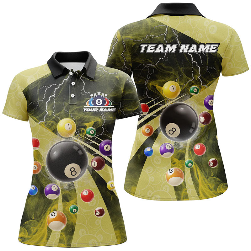 3D Billiard Balls Pool Shirts For Women Customized Lightning Billiard Jerseys Shorts Sleeve |Yellow TDM2381