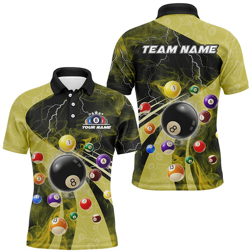 3D Billiard Balls Pool Shirts For Men Customized Lightning Billiard Jerseys Shorts Sleeve |Yellow TDM2381