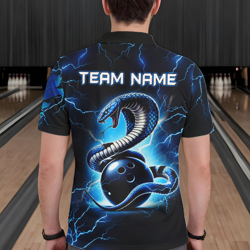 Blue Lightning Thunder Custom Cobra Snake Bowling Shirts For Men Personalized Bowling Team Jersey TDM7708