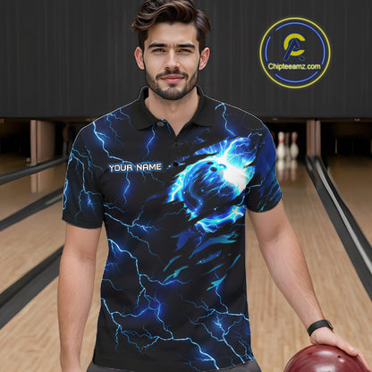 Blue Lightning Thunder Custom Cobra Snake Bowling Shirts For Men Personalized Bowling Team Jersey TDM7708
